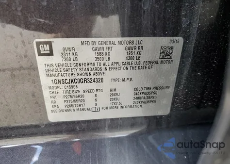 2016 Chevrolet Suburban C1500 Ltz from USA, damaged, VIN 1GNSCJKC0GR324320